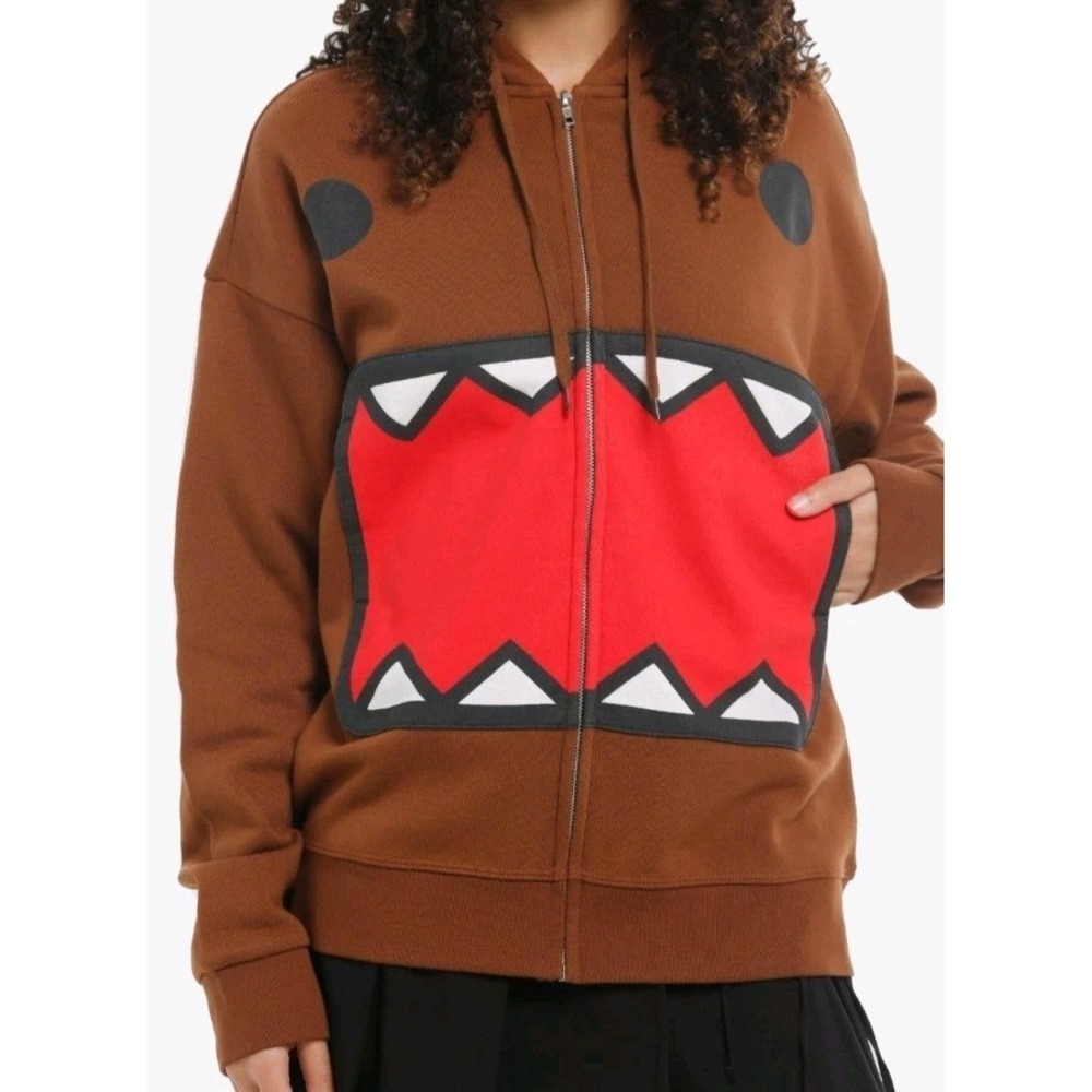 DOMO JUMBO FACE Full Zip Hoodie Retro‎ Y2K Style Brown Unisex Hoodie Size XL
